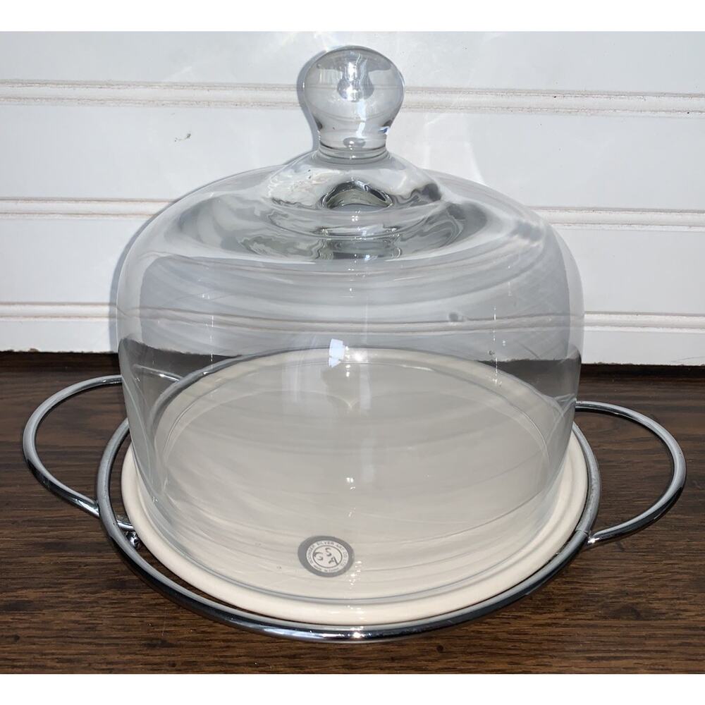 Clear Glass Covered Cloche‎ Butter/Cheese Display Footed Dish Godinger Silver